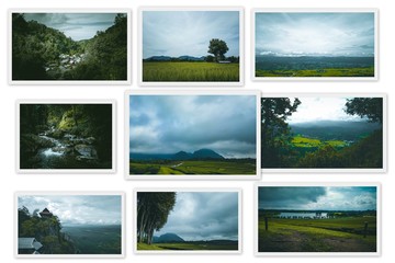 collage of photos beautiful green landscape, Natural tourism. Travel concept. use for cover design, brochures, flyers. 