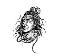 Lord Shiva Face tattoo - mahashivaratri Poster, Hand Drawn Sketch Vector illustration.