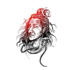 Lord Shiva Face tattoo - mahashivaratri Poster, Hand Drawn Sketch Vector illustration.