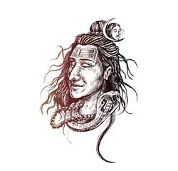 Lord Shiva Face tattoo - mahashivaratri Poster, Hand Drawn Sketch Vector illustration.