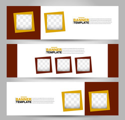 Fototapeta premium Banner template. Horizontal header. Abstract background for design, business, education, advertisement. Orange and red color. Vector illustration.