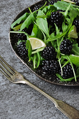 Healthy Blackberry Arugula Salad. Vegan diet Keto diet. Summer nutritious salad.
