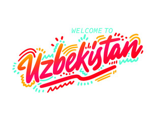 Uzbekistan Creative Text Handwritten Font Design Vector Illustration.
