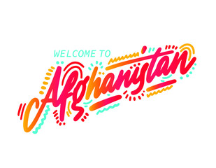 Afghanistan Handwritten Word Text Swoosh Vector Illustration Design.
