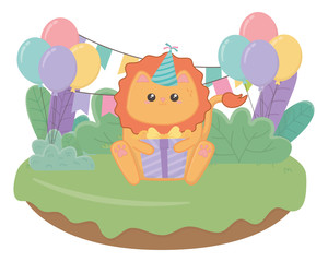 Obraz na płótnie Canvas Kawaii lion and happy birthday design