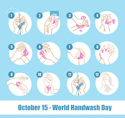 Washing hands properly infographic set cartoon style vector illustration isolated on a white background.