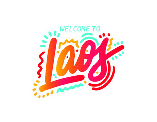 Laos Word Text with Creative Handwritten Font Design Vector Illustration.