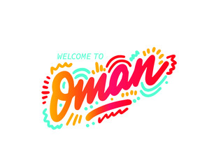 Oman. Name country word text card, banner script. Beautiful typography inscription greeting calligraphy. Handwritten design modern brush lettering isolated vector.