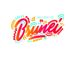Brunei Word Text with Handwritten Font Shape Design Vector Illustration.