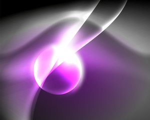 Dark space with shiny neon light motion waves. Abstract concept graphic element. Vector neon background. Technology background