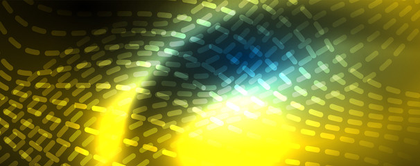 Obraz premium Smooth wave lines on blue neon color light background. Glowing abstract wave on dark, shiny motion, magic space light