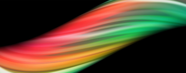 Abstract wave lines fluid rainbow style color stripes on black background. Artistic illustration for presentation, app wallpaper, banner or poster