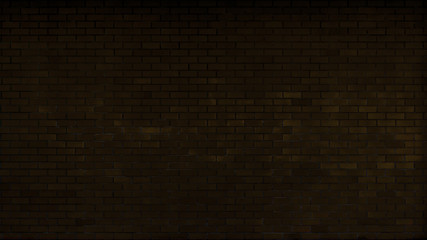Abstract dark brown bricks stone wall with soft lighting and shadow fortext space background. Grunge and vintage wallpaper design.