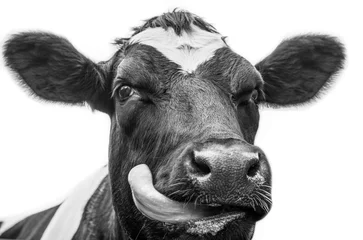 Poster Im Rahmen Ein Nahaufnahmefoto einer schwarz-weißen Kuh © Stef Bennett