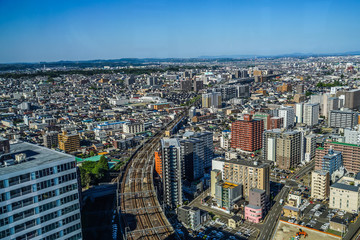 Fototapeta na wymiar 晴天の仙台市内の街並み
