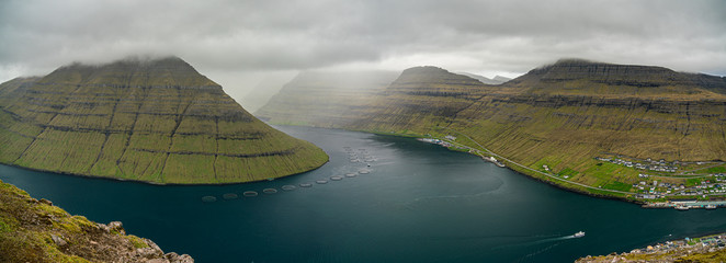 Fish farm aquaculture near Klaksvik, Faroe Islands