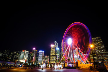 Fototapeta na wymiar Hong Kong skyline with Observation Wheels
