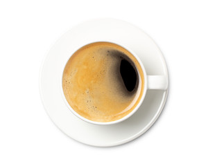 coffee cup top view  isolated on white background. with clipping path.