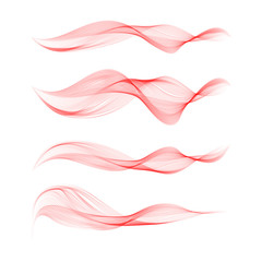 Set abstract color wave. Color smoke wave. Pink red wave.