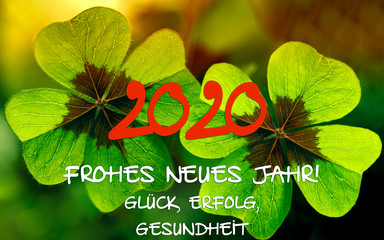 Frohes Neues Jahr, 2020,  Glücksklee mit Jahreszahl, Glück, Erfolg, Gesundheit