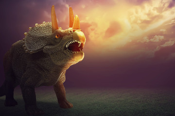 dinosaurs  - Triceratops dinosaurs toy on digital imaging like a real. with a dramatic scene.
