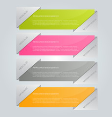 Fototapeta premium Infographics template. Business banner design for flyer, brochure, report, presentation, book, magazine, education. Vector illustration. Green, pink, grey, and orange color.