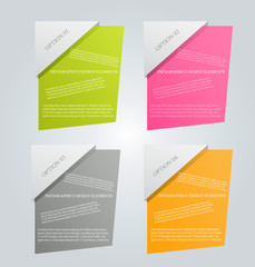 Fototapeta na wymiar Infographics template. Business banner design for flyer, brochure, report, presentation, book, magazine, education. Vector illustration. Green, pink, grey, and orange color.
