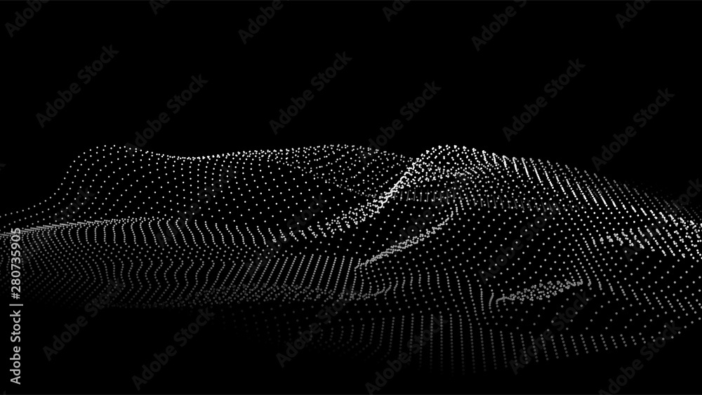 Poster Abstract digital wave of particles. Futuristic point wave. Technology background vector. Vector illustration