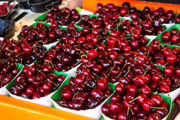 Fresh organic sweet cherry on farmer market