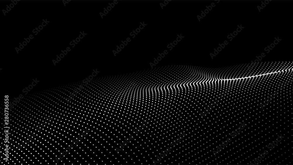 Fototapete Abstract digital wave of particles. Futuristic point wave. Technology background vector. Vector illustration