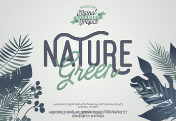 Nature Green. Vector illustration with 2 font set. Alphabet typeface. Serif and script font set. Green color.