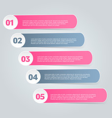 Business infographics tabs template for presentation, education, web design, banner, brochure, flyer. Pink and grey colors. Vector illustration.