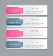 Business infographics tabs template for presentation, education, web design, banner, brochure, flyer. Pink and grey colors. Vector illustration.