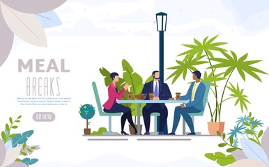 Meal Break in Street Cafe Flat Vector Web Banner