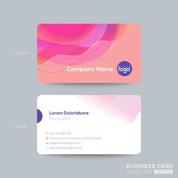 modern business card, membership card, club card design template with abstract pink fluid circle shape with vivid colors gradient on old rose pastel color background