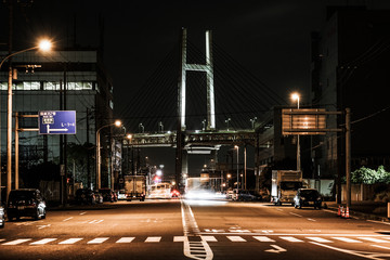 夜の横浜ベイブリッジ（大黒ふ頭から撮影）