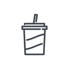 Cup of soda with straw line icon. Vector outline sign.