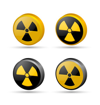 Set of three dimensional nuclear symbols isolated on white background