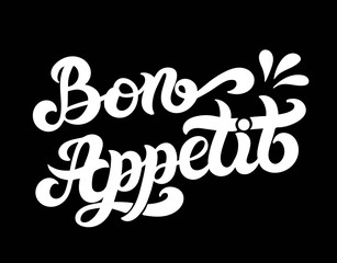 Bon appetit. Word in French. Hand drawn lettering. Perfect logo for cafe menu