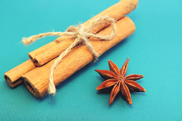 Cinnamon and star anise. Fragrant spices.