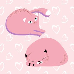 Decorative print cat and background, seamless pattern in peas, in vector