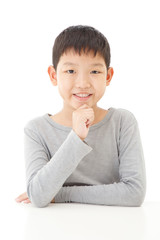 Happy Cute Asian Boy Portrait isolated on White Background.