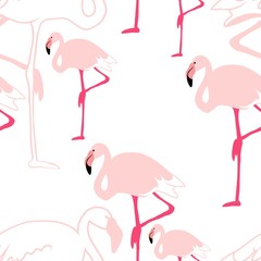 Silhouettes of birds, flock of pink flamingos, seamless pattern, vector for fabric design.