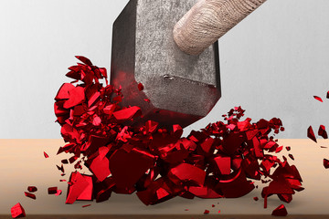 Sledgehammer smashing red percentage sign cracked