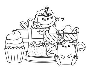 Lion and cat in happy birthday celebration