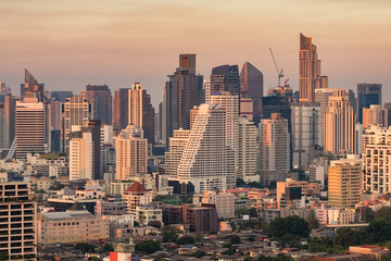 Bangkok City skyline with urban skyscrapers at sunset