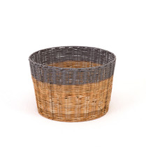 Brown and blue colored decorative rush mat basket on white isolated background_2