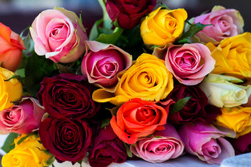 Beautiful bouquet of colorful roses