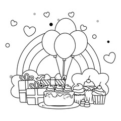 Kawaii rainbow and happy birthday design