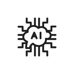 flat line artificial intelligence icon symbol sign, learning machine, logo template, vector, eps 10